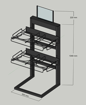 Display IMPULSO Rectangular 2-tier mit schwarzen PP-Körben
