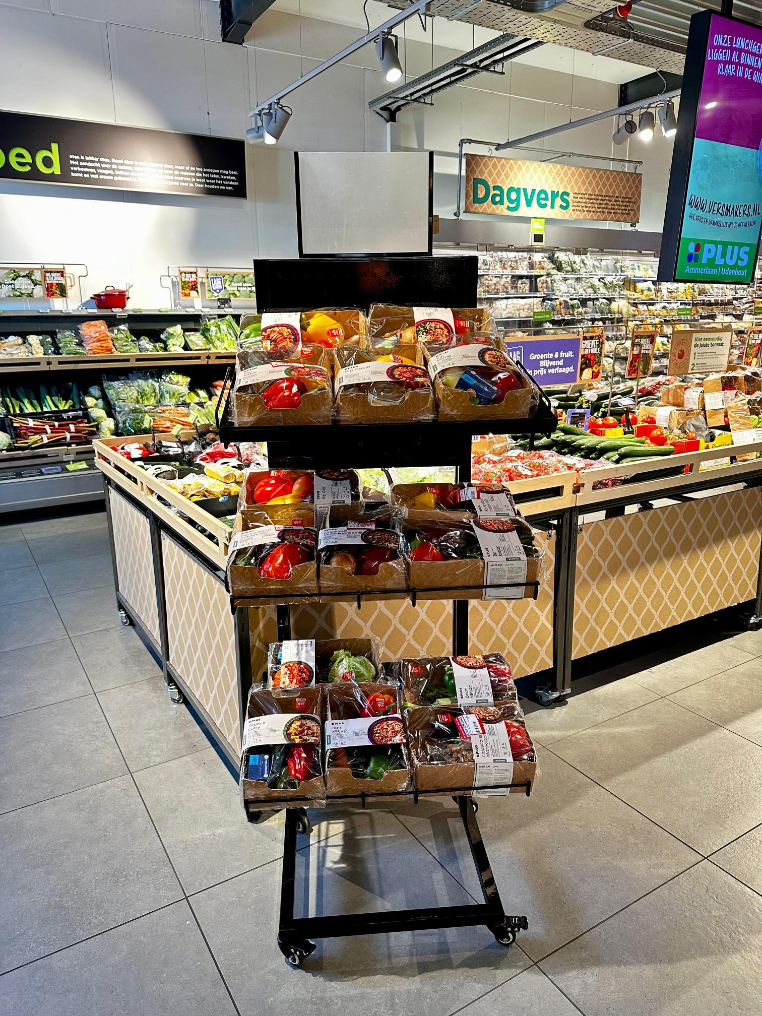 Display IMPULSO Rectangular 3-tier mit schwarzen PP-Körben